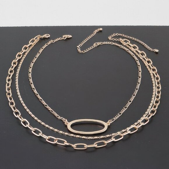 Triple Open Oval Chain Necklace - Picture 1 of 2